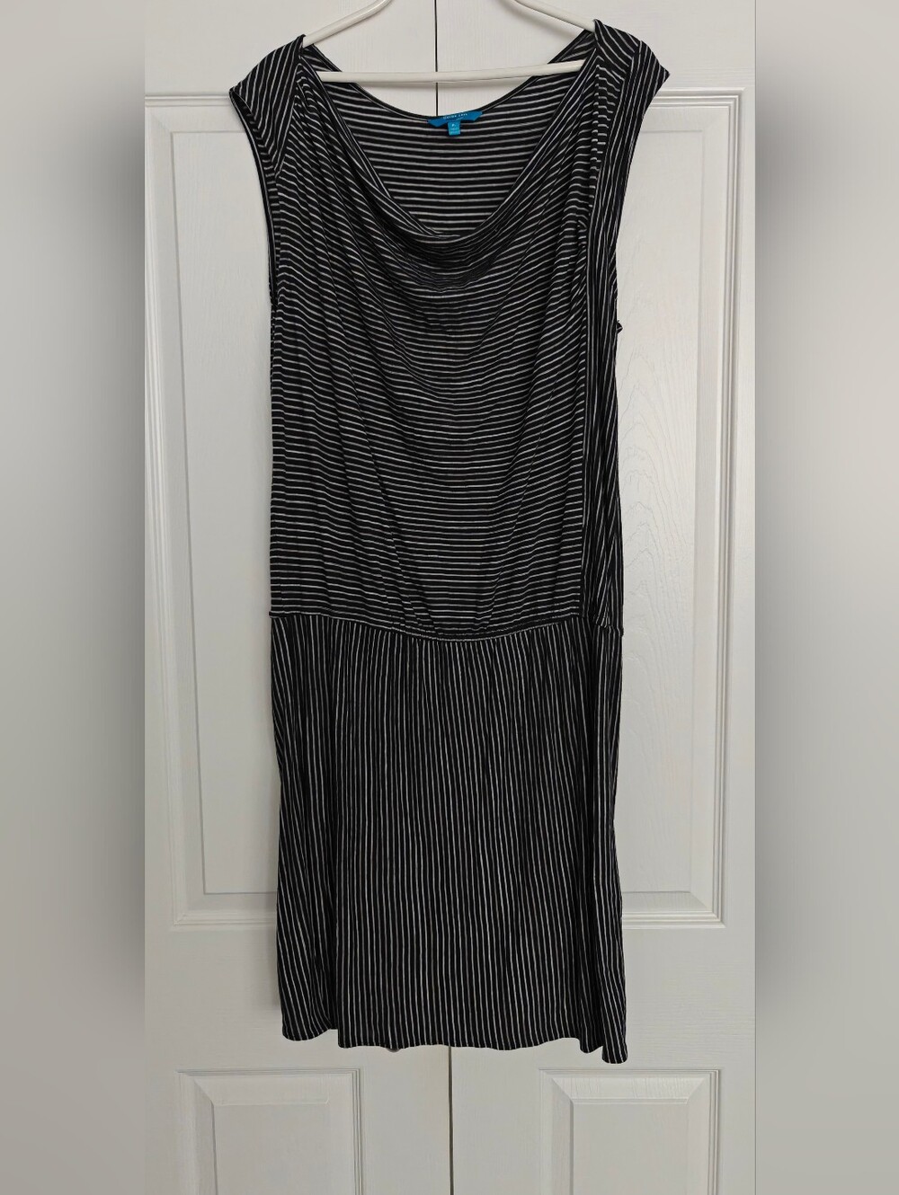 Sleeveless Black and White Striped Jersey Dress, Size XL